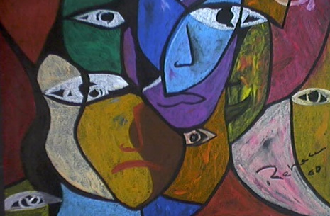 'THE QUEUE' H42cm W30cm